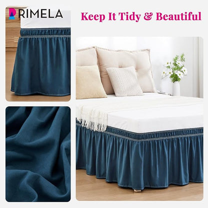 RIMELA Dusty Navy Bed Skirt Queen Size 15 Inch Drop, Wrap Around Elastic - Image 7