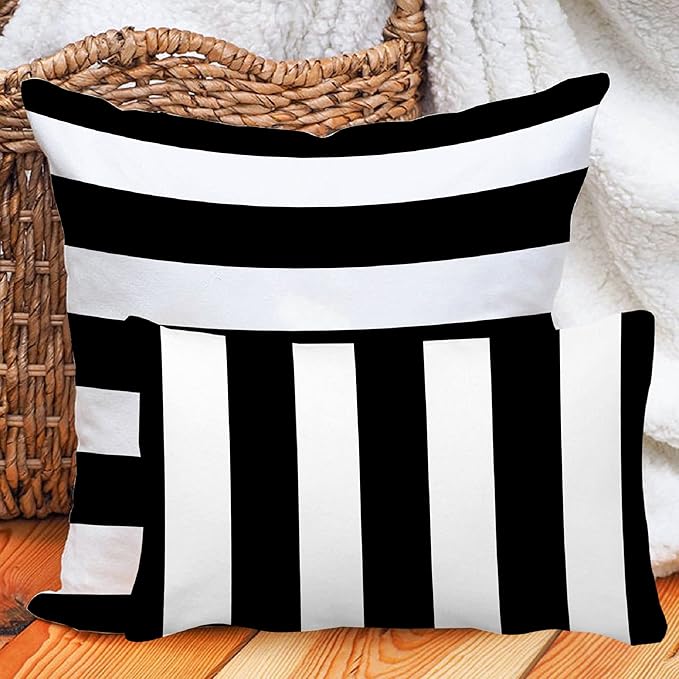 Leaveland White and Black Stripe Set of 2 12x20 Inch Cotton Polyester Square - Image 5