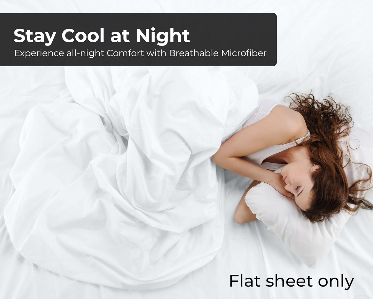 Royale Linens Queen Flat Sheet - Ultra Soft Brushed 1800 Microfiber Flat Sheets Only - Wrinkle Free & Stain Resistant - Hotel Quality Top Sheet for Bed (Queen, White)