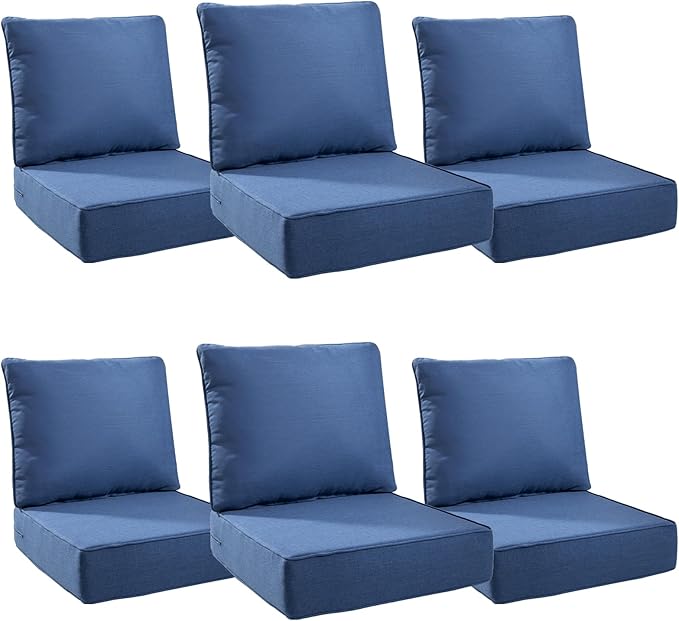 6" Thick Outdoor Cushions 24x24x6, 6-Set Deep Seat Patio Cushions by Pugire