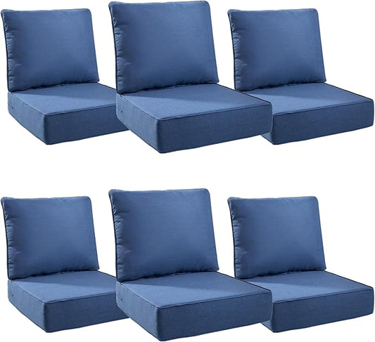 6" Thick Outdoor Cushions 24x24x6, 6-Set Deep Seat Patio Cushions by Pugire