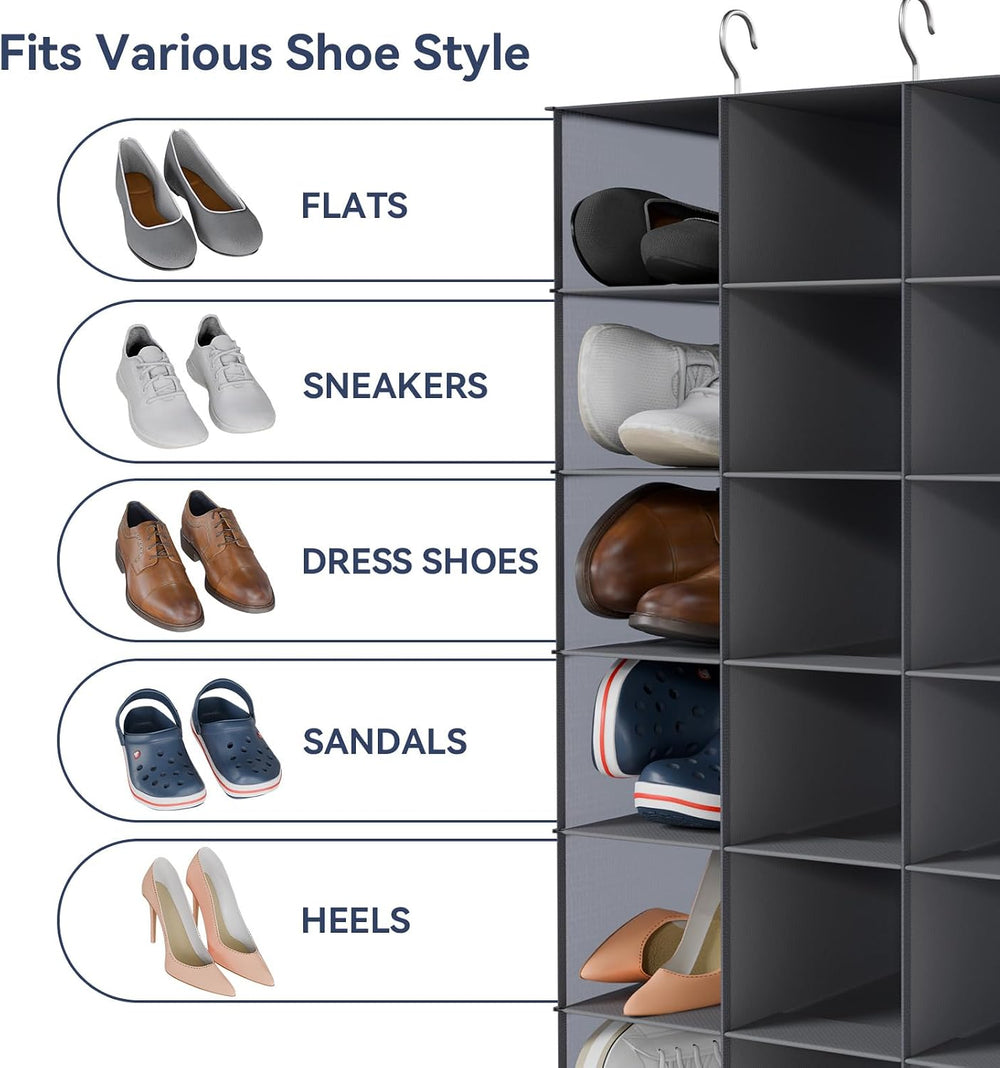 Whitmor 30 Sections Hanging Clothes Closet Shoe Organizer, Space Saving Breat...