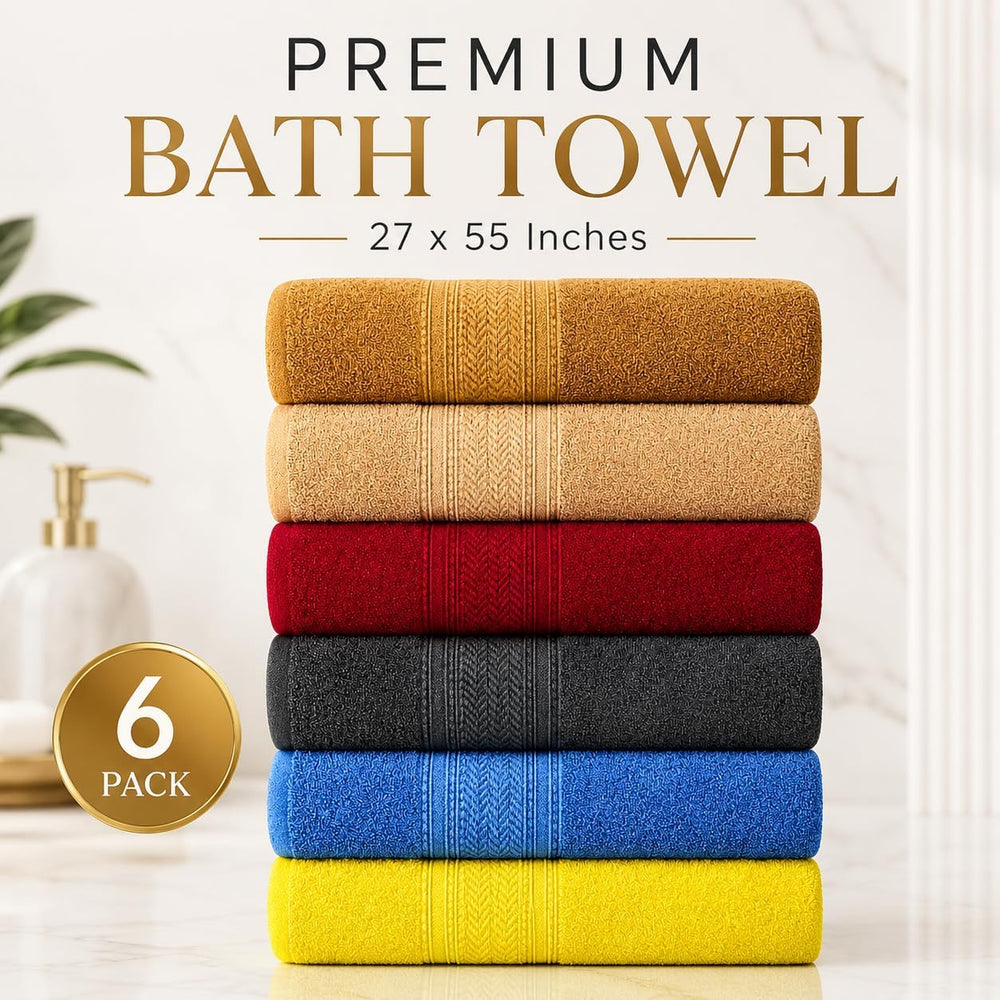 Pearl Linens Bath Towels Pack of 6, 27x55 Inches, 550 GSM 100% Ring Spun Cott...