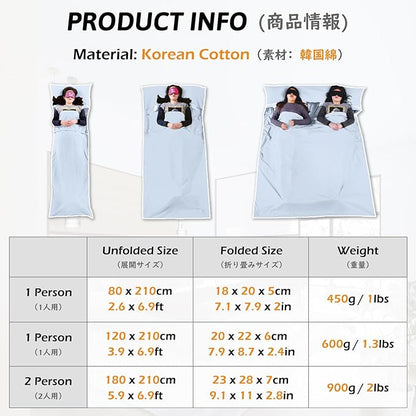 TRIWONDER Sleeping Bag Liner Cotton Camping Travel Sheet Sleep Sack Adult - Image 2