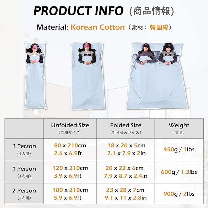 TRIWONDER Sleeping Bag Liner Cotton Camping Travel Sheet Sleep Sack Adult - Image 2