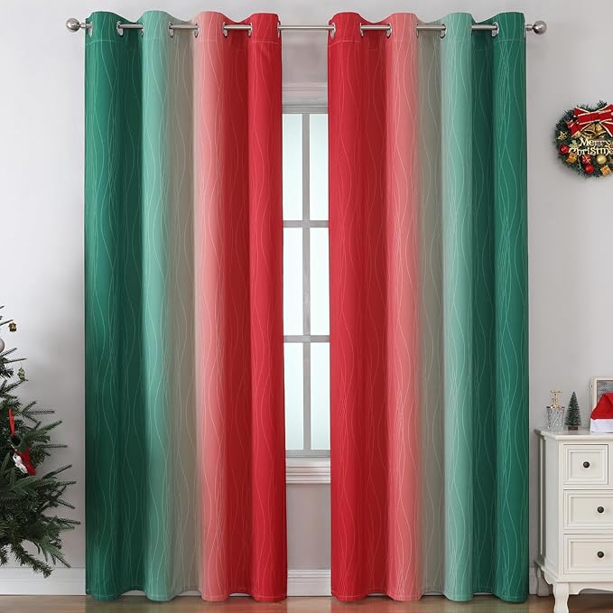 Estelar Textiler Red and Green Ombre Blackout Curtains - Image 2