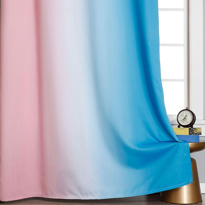 Estelar Textiler Pink and Blue Curtains 63 Inch Length 2 Panels, Ombre Total - Image 6