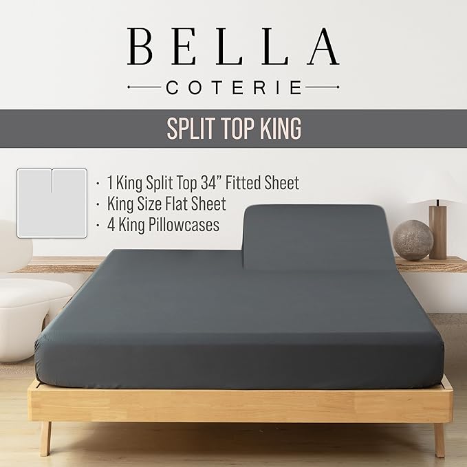 Bella Coterie 6 Piece Luxury Bamboo Viscose Split Top King Size Sheet Set | 34" - Image 2