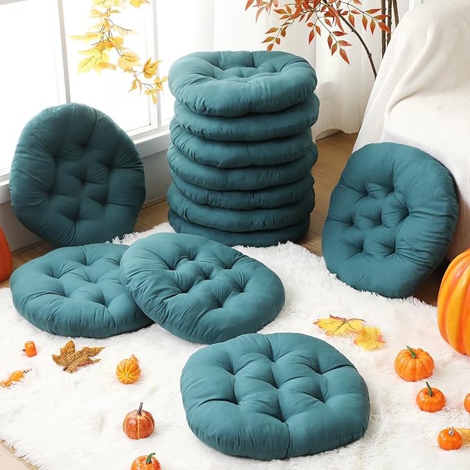 Fumete 12 Pcs Floor Pillows Cushions Seating 16 x 16 Inches Color Round Seat - Image 4