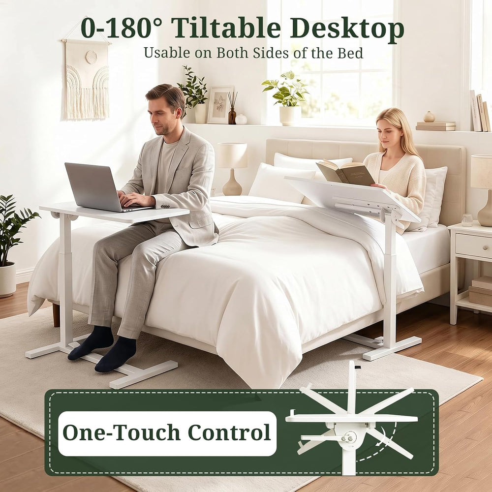 Overbed Bedside Table with Wheels, Foldable Rolling Desk Adjustable Height