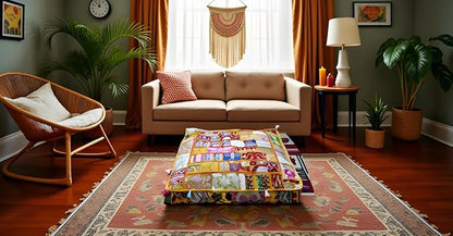CRAFT KALA Indian Square Patchwork Traditional Pouf Cover Indian Living Room - Image 2