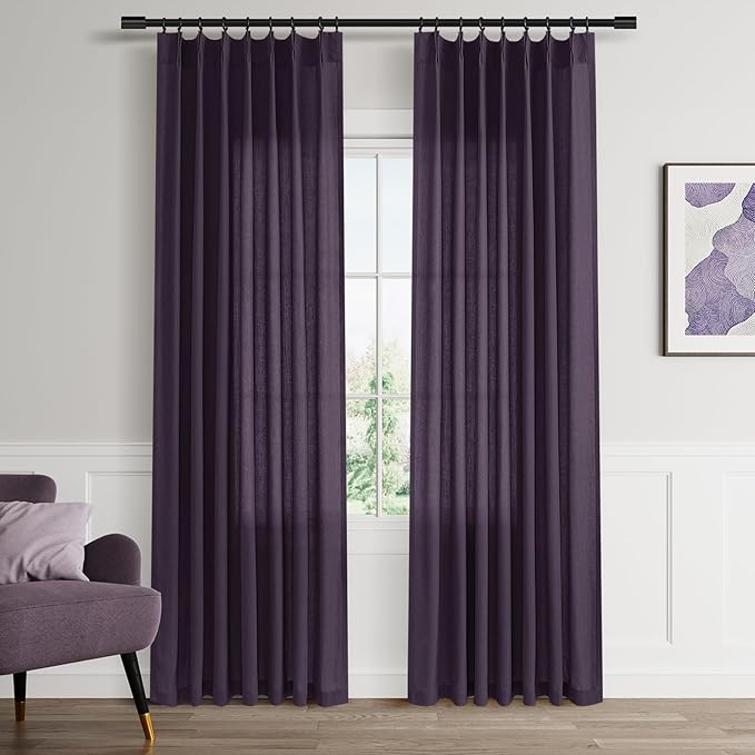 Plum Pinch Pleated Linen Curtains 84 Inch Length 2 Panels - Image 9