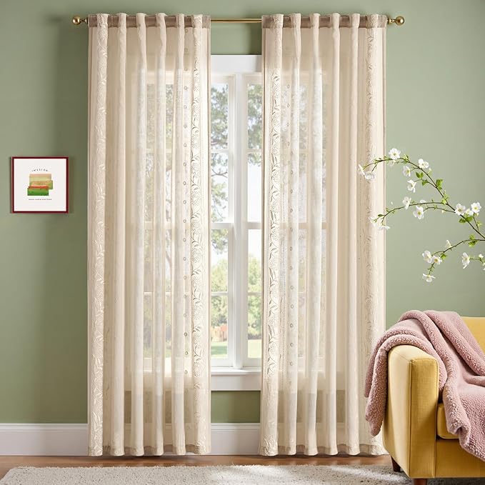 jinchan Winslow Beige Sheer Curtains 84 Inch by JINCHAN