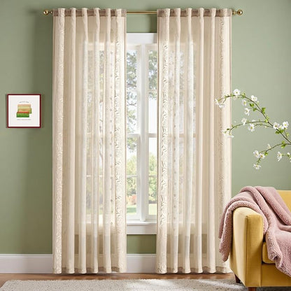 jinchan Winslow Beige Sheer Curtains 84 Inch by JINCHAN