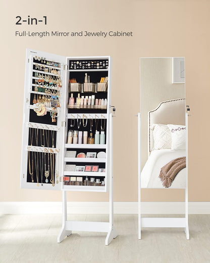 songmics led jewelry cabinet standing, lockable armoire, close-up detail