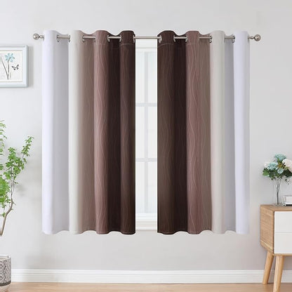 Estelar Textiler Brown and Greyish White Blackout Curtains 45 Inch Length - Image 2