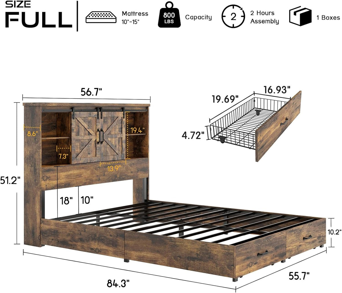 howe farmhouse full size bed frame with 51.2" shown in use