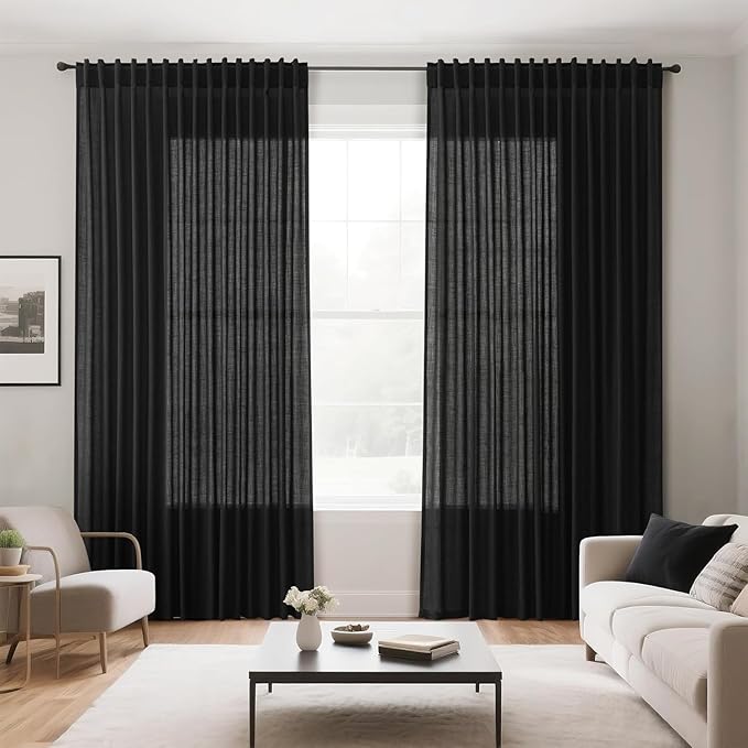 Nanspring Extra Long Black Linen Curtains 108 Inches Long 2 Panels Set - Image 7
