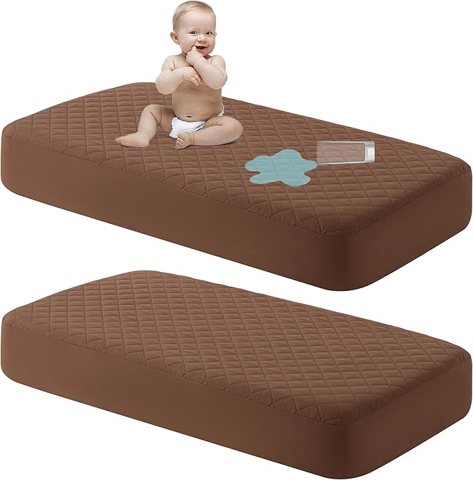 NTBAY 2 Pack Waterproof Mini Crib Mattress Protector, Quilted 24"x38" Fitted by NTBAY