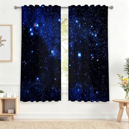 Renaiss 53 x 63 Inch Universe Starry Sky Kitchen Curtains Night Blue Galaxy by Renaiss