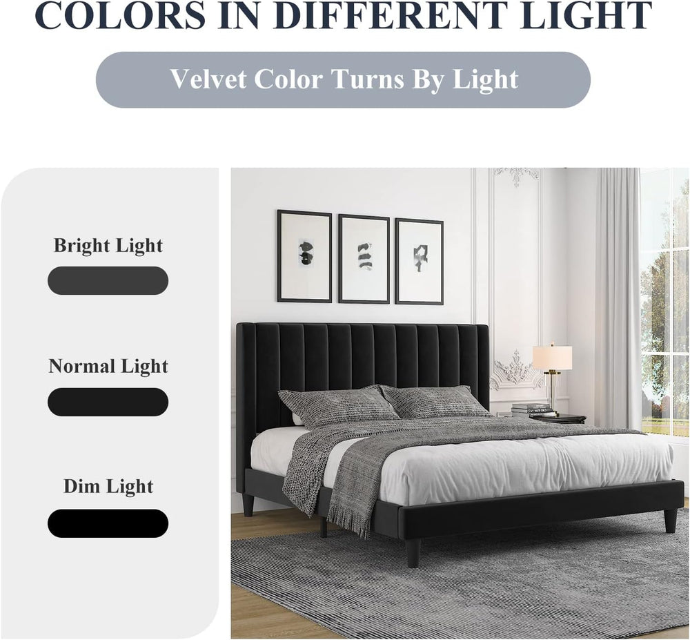 Allewie Full Bed Frame/Velvet Upholstered Bed Frame with Vertical Channel Tuf...