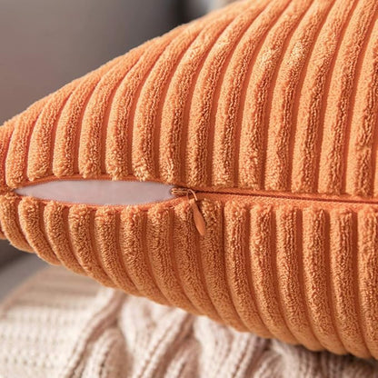 MIULEE Winter Pack of 2 Orange Pillow Covers 12x20 Inch Soft Boho Striped - Image 3