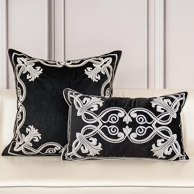 Aeckself European Floral Pillow Cover 20x20 Inch, Luxury Velvet Embroidered - Image 7