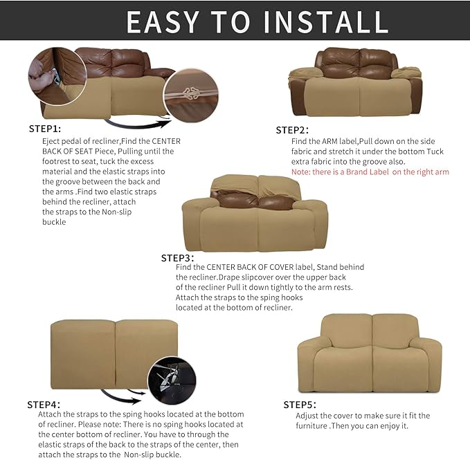 Easy-Going 6 Pieces Recliner Loveseat Stretch Sofa Slipcover Sofa Cover - Image 4
