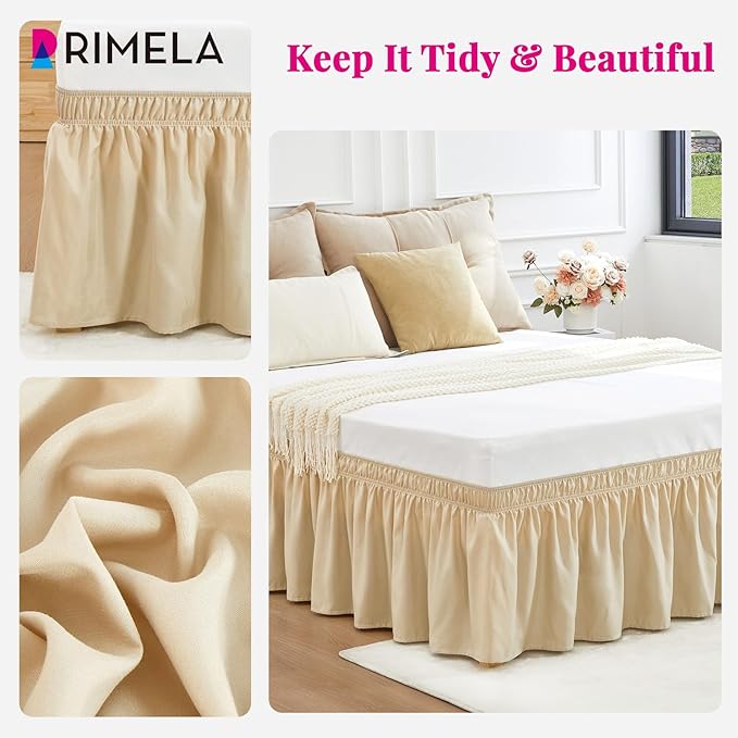 RIMELA Oatmeal Bed Skirting Queen Size Bed Skirt 15 Inch Drop, Wrap Around - Image 8