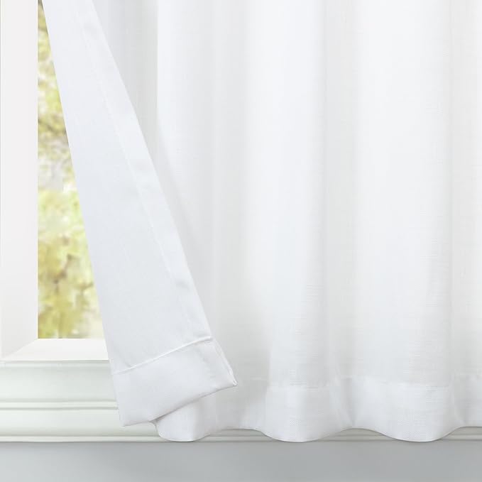 Pinch Pleated White Kitchen Curtains 30 Inch Length Back Tab Light Filtering - Image 9