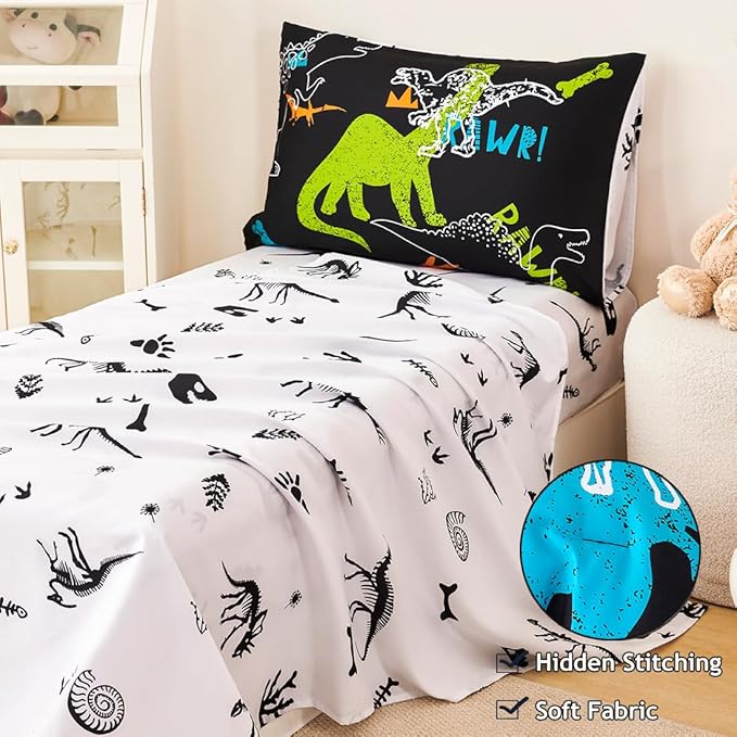 PERFEMET Twin Kids Bedding Sets 4-Piece Cartoon Dinosaur Boys Comforter - Image 4