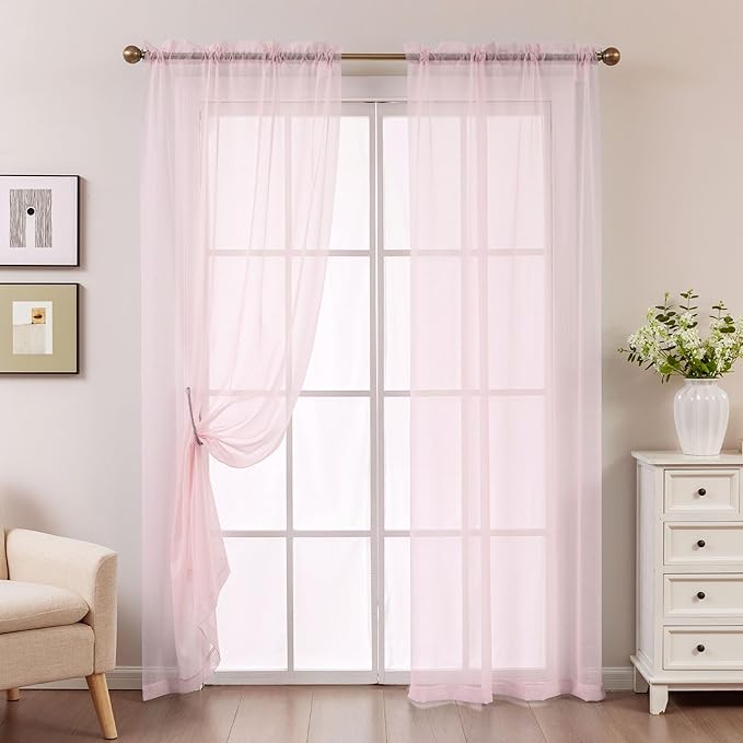 Pink Sheer Curtains 63 Inch Length, Privacy Semi Sheer Curtains - Image 8