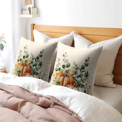 Fall Throw Pillow Cover 20x20 Inch Pack of 2 Autumn Watercolor Pumpkin Sage - Image 8