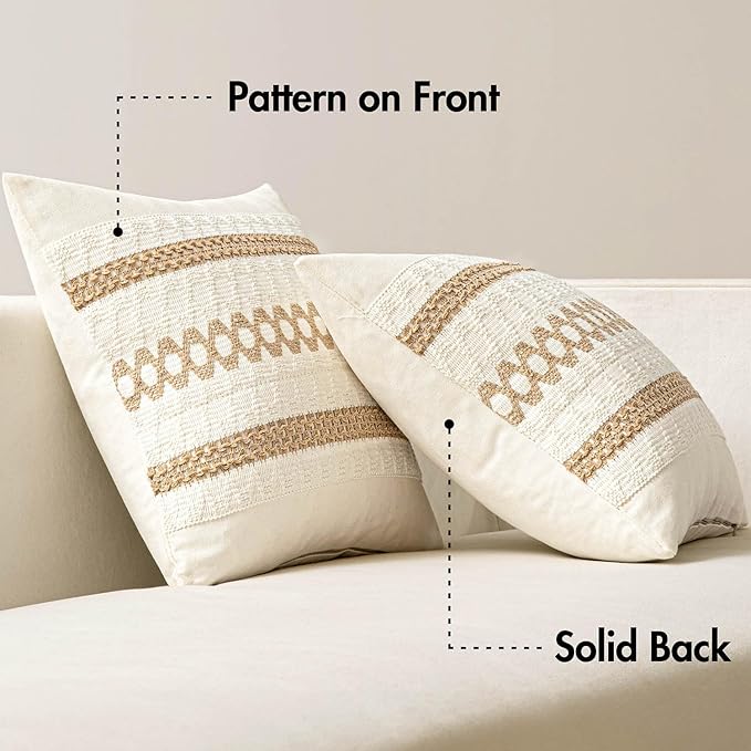 MIULEE Set of 2 Neutral Boho Decorative Lumbar Pillow Covers 12x20 Inch - Image 6