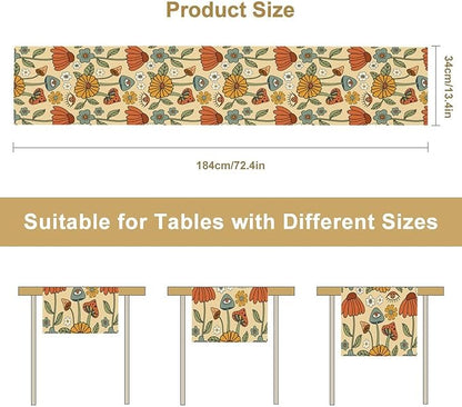 70's Boho Mushroom Table Runner, Retro Kitchen Groovy Hippie Funky Table Runner - Image 2