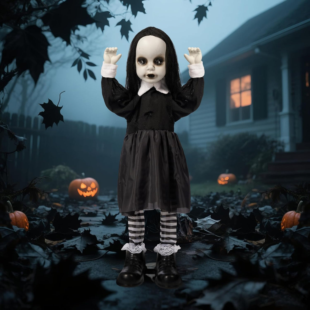 JOYIN Scary Halloween Decorations Outdoor, Black Zombie Girl Ghost Animatronics Decor with Sound Activated Sensor Glowing LED Eyes for Garden Lawn Yard Haunted House Terror Home Party Supplies