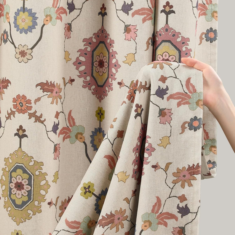 Boho Floral 100% Grommet Blackout Curtains 84 Inch 2 Panels