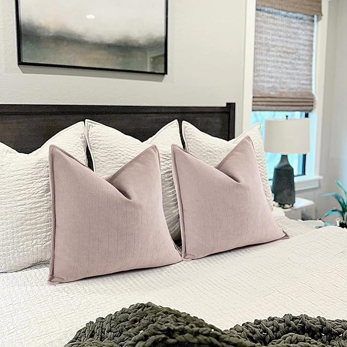 ZWJD Dusty Pink Pillow Covers 20x20 Set of 2 Chenille Throw Pillow Covers - Image 5