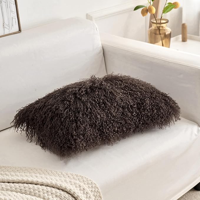 Genuine Mongolian Lamb Fur Pillow Cover – 12"x20" Rectangular Cushion Case – - Image 8