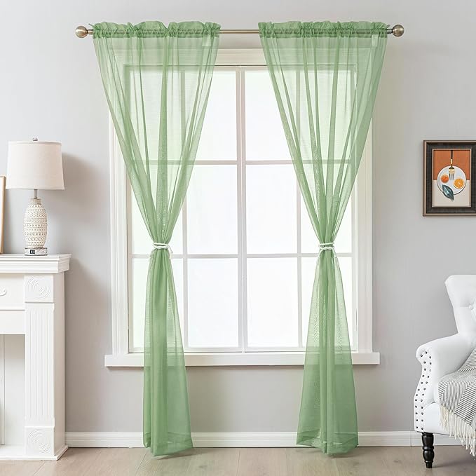 Sage Green Sheer Curtains 84 Inches Long, Privacy Semi Sheer Curtains - Image 7