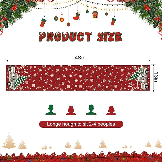OTOSTAR Truck Christmas Tree Let It Snow Christmas Table Runner, Xmas Seasonal - Image 6