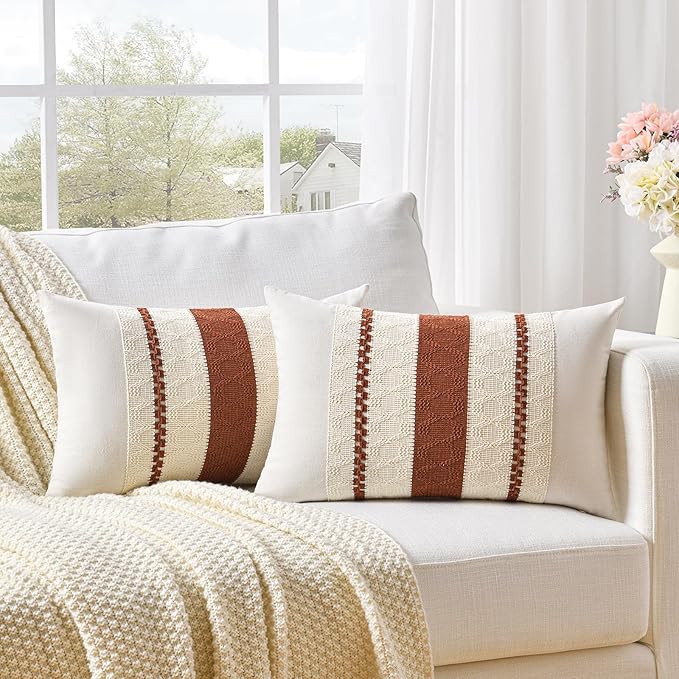 Fancy Homi Set of 2 Rust Boho Long Lumbar Decorative Throw Pillow Cover 12x24 by Fancy+Homi