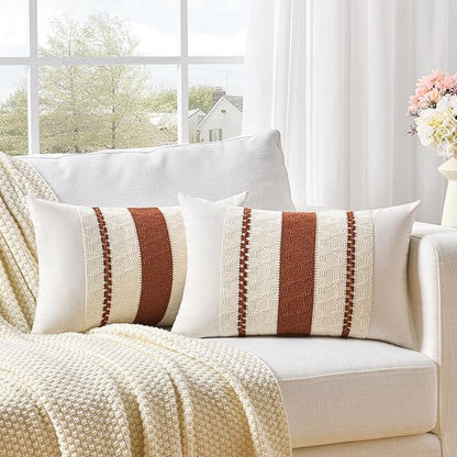 Fancy Homi Set of 2 Rust Boho Lumbar Decorative Throw Pillow Cover 12x20 Inch by Fancy+Homi