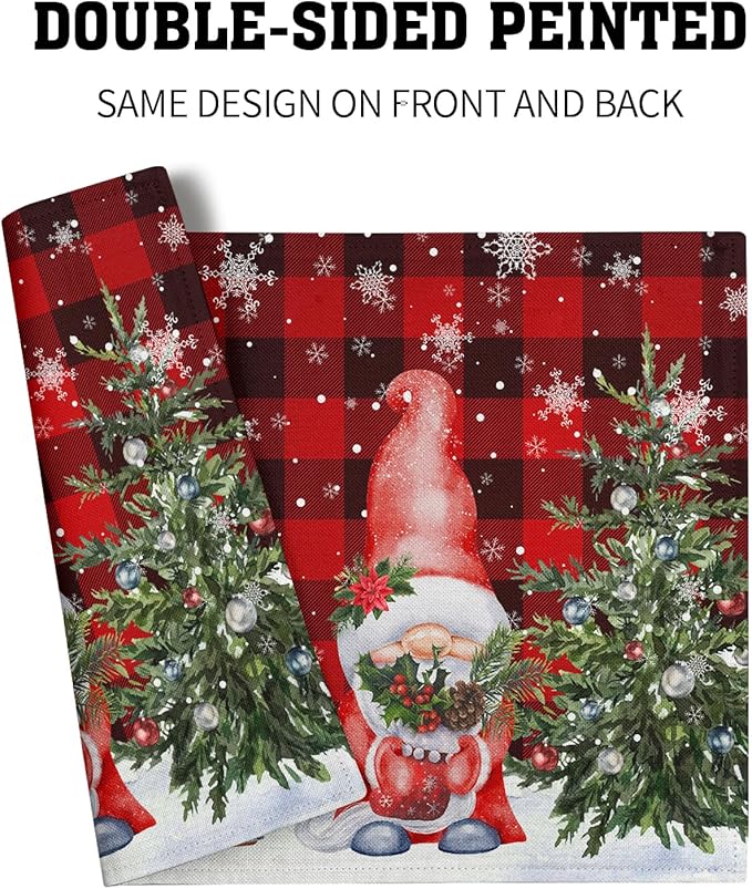 Giwawa Winter Gnomes Placemats Set of 4, Christmas Snowflakes Xmas Trees Linen - Image 5