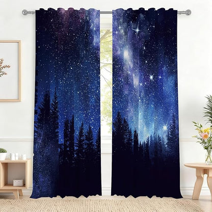 Renaiss 42 x 96 Inch Starry Night Sky Blackout Curtains Twinkle Star Forests by Renaiss