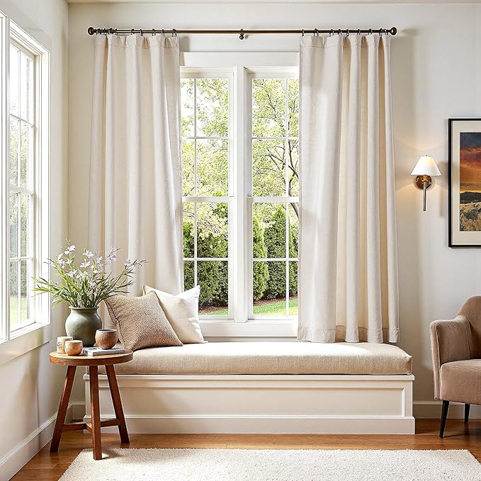 jinchan Beige Linen Blend Curtains 72 Inches Length 2 Panels - Image 2