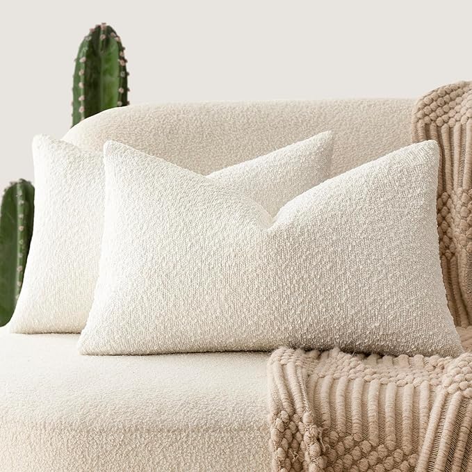 Foindtower Pack of 2 Textured Boucle Throw Pillow Covers Accent Solid Pillow by Foindtower