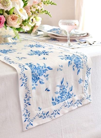 Solino Home Blue Floral Print Table Runner 108 Inches Long - Image 2
