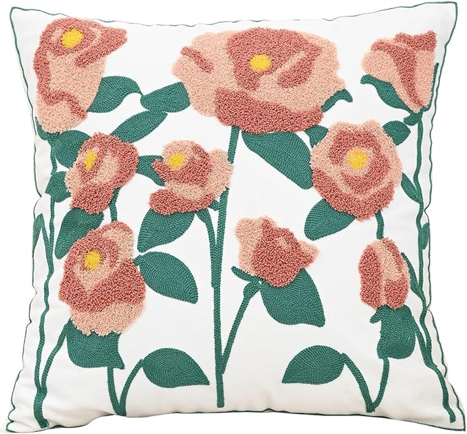 Spring Floral Throw Pillow Cover Embroidered Pillow Case Modern Romantic Flower by AusingLLC