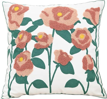 Spring Floral Throw Pillow Cover Embroidered Pillow Case Modern Romantic Flower by AusingLLC